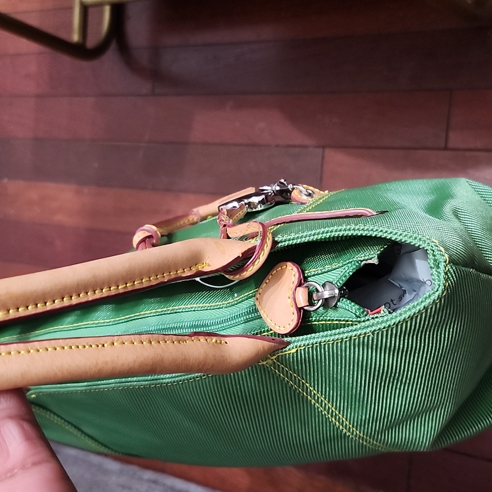 Sharif Studio Green Nylon & Leather Trim Handbag w/Pouch & Purse Charm Rare Euc! - Picture 7 of 15